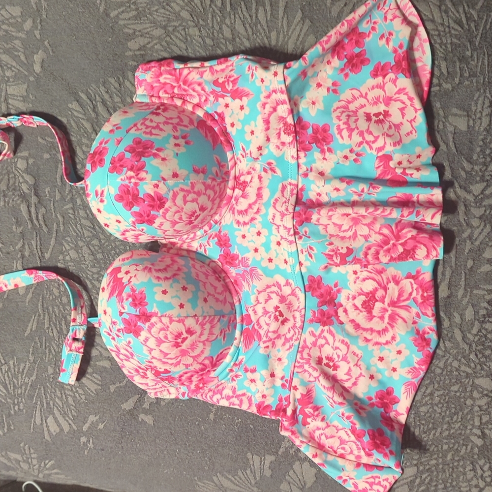 PINK & BLUE PUSH-UP MULTI-WAY PEPLUM TANKINI